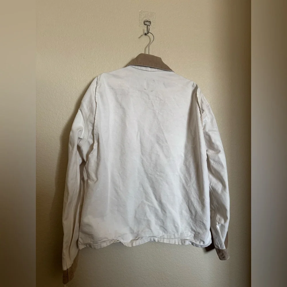 Vintage Carhartt Chore Barn Jacket Sz L in‎ White Tan Corduroy Workwear